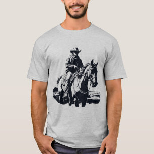 T-shirt Style Rétro Homme Cowboy sur cheval équitation