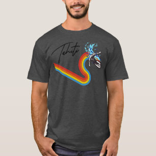 T-shirt Style Retro les années 7080s Rainbow Surfing Wave