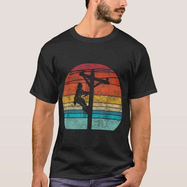 T-shirt Style rétro Lineman Cell Tower Line Worker (Devant)