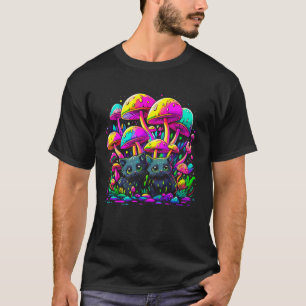 T-shirt Style Trippy Champignons Vibrants & Chats EDM Hous