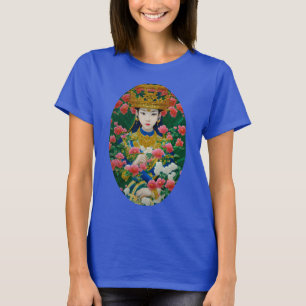 T-shirt Style vintage Asiatique Abstraite fille avec fleur