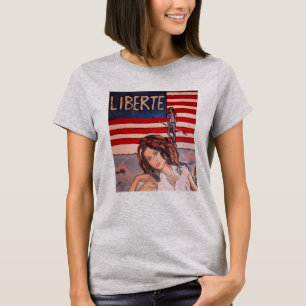 T-shirt Style Vintage Liberté Portrait avec Drapeau Améric