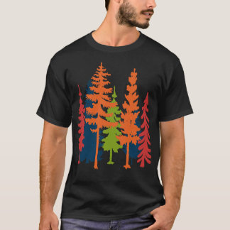 T-shirt Style Vintage moderne Conifer Trees Silhouettes