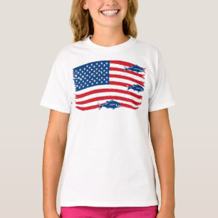 T-shirt Style vintage Pêche drapeau américain Rouge Bleu
