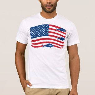 T-shirt Style vintage Pêche drapeau américain Rouge Bleu