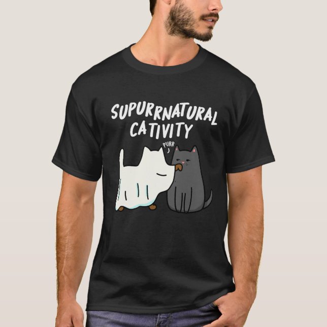 T-shirt Su-purr-naturelle Cativité Funny Cat Pun Dark BG (Devant)