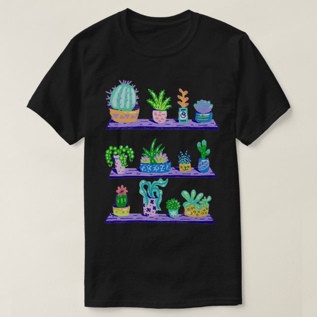 T-shirt Succulents et cactus verts sur un plateau (Design devant)