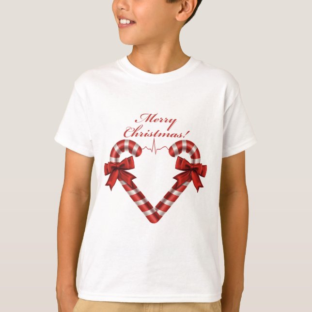 T-shirt Sucre de canne de Noël Coeur Ekg Bande personnalis (Devant)
