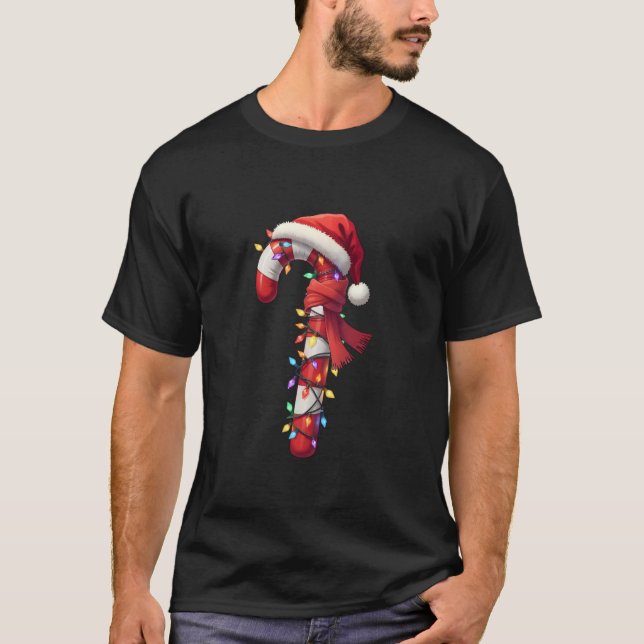 T-shirt Sucre de canne de Noël Santa Hat Noël Lumière Enfa (Devant)