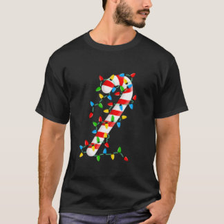 T-shirt Sucre de canne Joyeux et lumineux Noël Lumières Bo