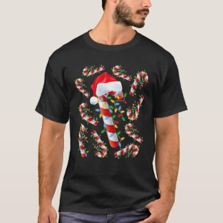 T-shirt Sucre de canne Rouge Et Blanc Noël Drôle Noël Lumi