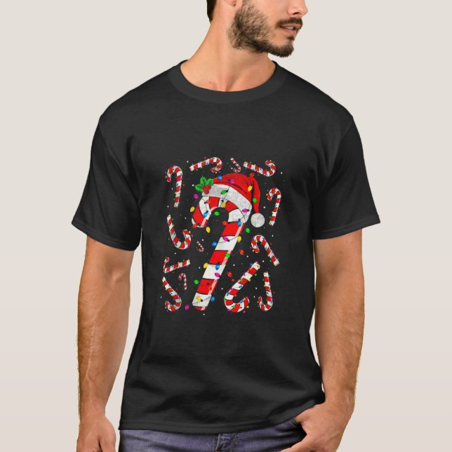 T-shirt Sucre de canne rouge et blanc Père Noël Ligh Noël (Devant)