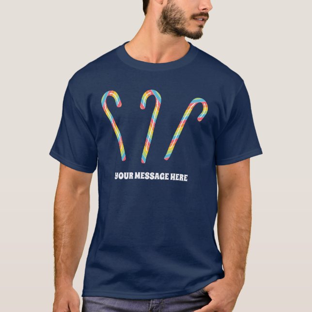 T-shirt Sucres de canne arc-en-ciel Message personnalisé N (Devant)