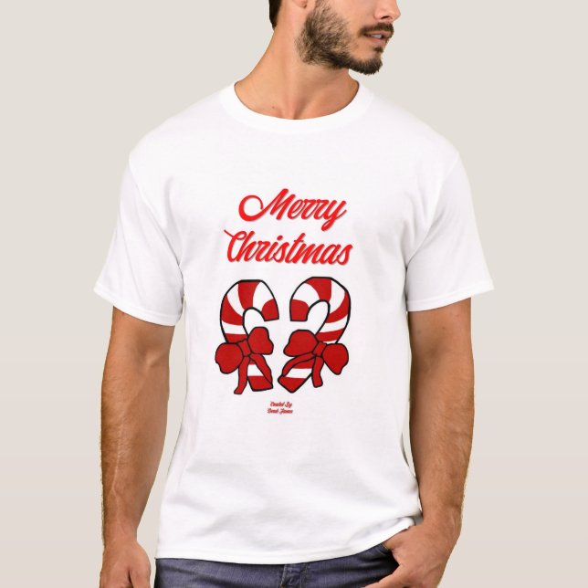 T-shirt Sucres de canne de Noël Homme Blanc Basique T Chem (Devant)