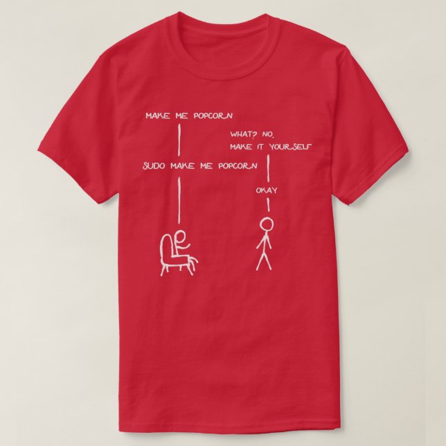 T-shirt Sudo Make Me Popcorn Funny Programming Jokes (Design devant)