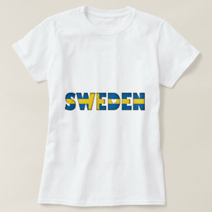 T-shirt Suède Coeurs Typographie Pays Drapeau Couleurs