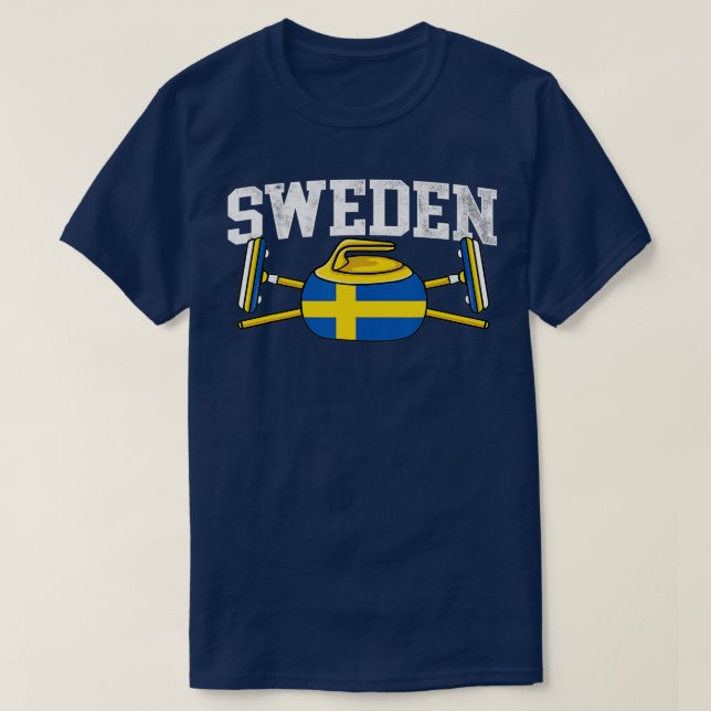 T-shirt Suède Curling Broom Winter ice Sports suédois Fla (Design devant)