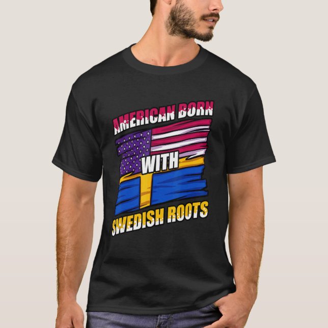 T-shirt Suède Drapeau Suédois USA Suède racines Amer (Devant)