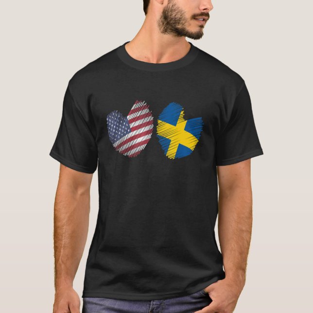 T-shirt Suède USA Coeur Américain Drapeau suédois Drapeau  (Devant)