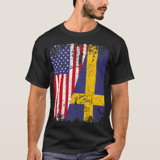 T-shirt SUÉDOIS RACINE Drapeau à moitié américain SUÈDE