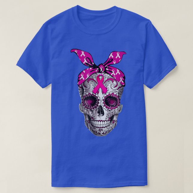 T-shirt Sugar Crâne rose Ruban Brebis Sensibilisation au c (Design devant)