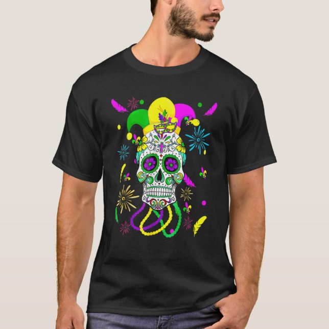 T-shirt Sugar Skull Carnival Mask Jester Hat Mardi Gras Gi (Devant)