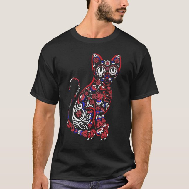 T-shirt Sugar Skull Cat 4th Of July Kitten Kitty Patriotic (Devant)