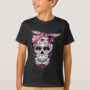 T-shirt Sugar Skull rose Ruban Cool Cancer du sein Cancer