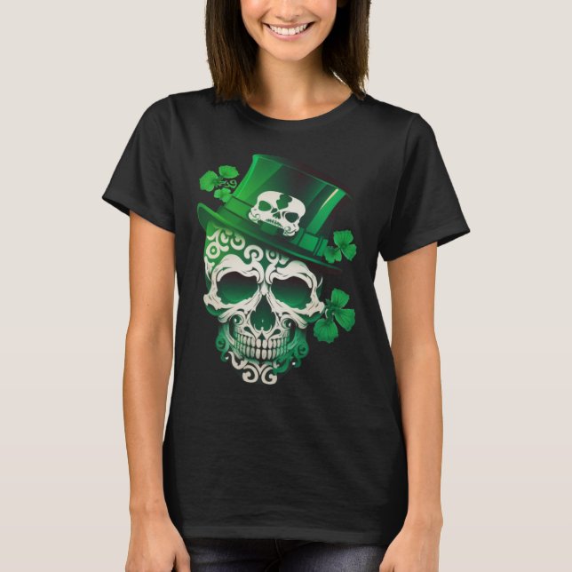 T-shirt Sugar Skull St Patricks Day Irish Skull Leprechaun (Devant)