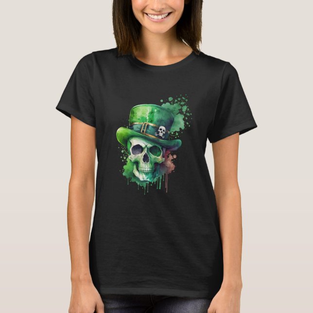 T-shirt Sugar Skull St Patricks Day Irish Skull Leprechaun (Devant)
