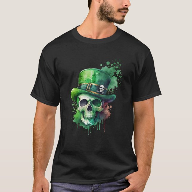 T-shirt Sugar Skull St Patricks Day Irish Skull Leprechaun (Devant)