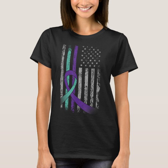 T-shirt Suicide Prevention Awareness America Flag Teal Pur (Devant)