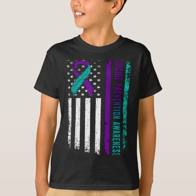 T-shirt Suicide Prevention Awareness American Flag Ribbon  (Devant)