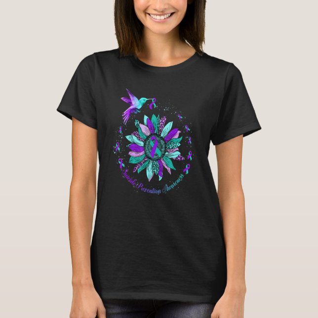 T-shirt Suicide Turquoise de ruban violet P de colibri de  (Devant)