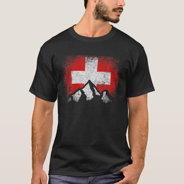 T-shirt Suisse Drapeau Montagne Ski Winter Cadeau Co (Devant)