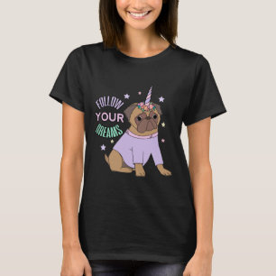 T-shirt Suivez Votre Carlin Dreams Unicorn Pugicorn Pink C
