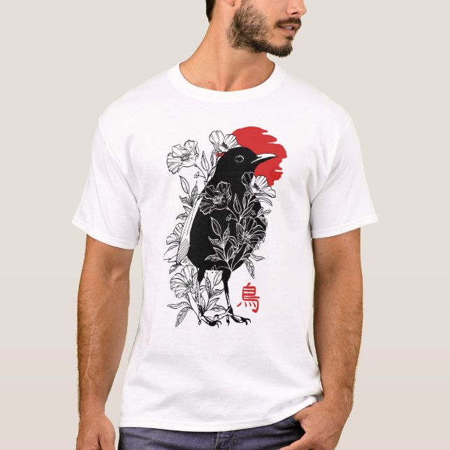 T-shirt Sumi-e japanese sparrow (Devant)