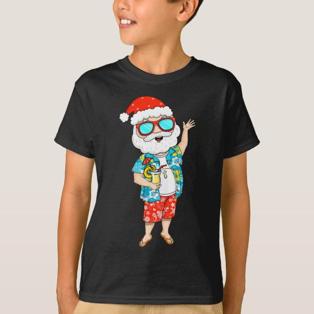 T-shirt Summer Christmas In July Tropical Santa Holding Ju (Devant)