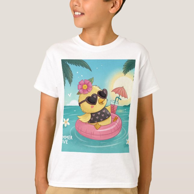 T-shirt Summer Love Chick: Retro Vibes & Rock 'n' Float (Devant)