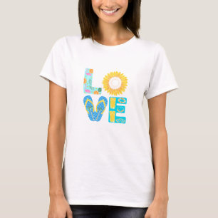 T-shirt Summer LOVE Design - Tournesol, tongs et plage