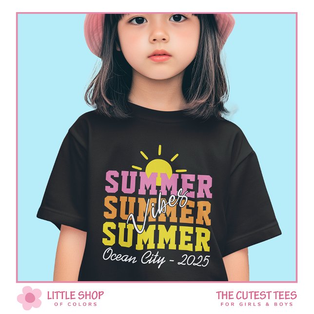 T-shirt Summer Vibes Multicolor Text Customizable Girls (Créateur téléchargé)