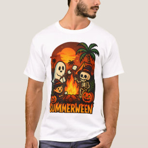T-shirt Summerween Campfire Ghost Skeleton Drôle Halloween