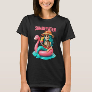 T-shirt Summerween Mermaid Skeleton Beach Flamant rose Hal