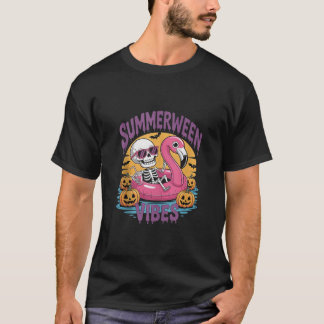 T-shirt Summerween Vibes Skeleton Flamant rose Hallowee Éf