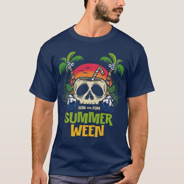 T-shirt Summerween Vibes Skeleton Plam Trees Island Summer (Devant)