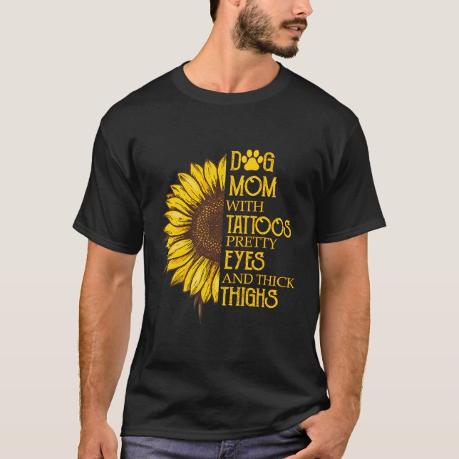 T-shirt Sunflower Chien Maman Avec Tatouages Jolies Yeux E (Devant)