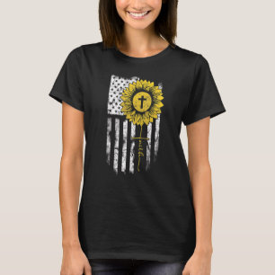 T-shirt Sunflower Faith Cross Usa Drapeau américain Jesus