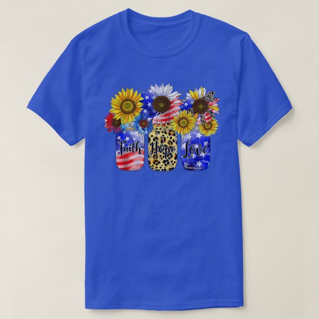 T-shirt Sunflower Faith Hope Love US Drapeau 4 juillet Men (Design devant)