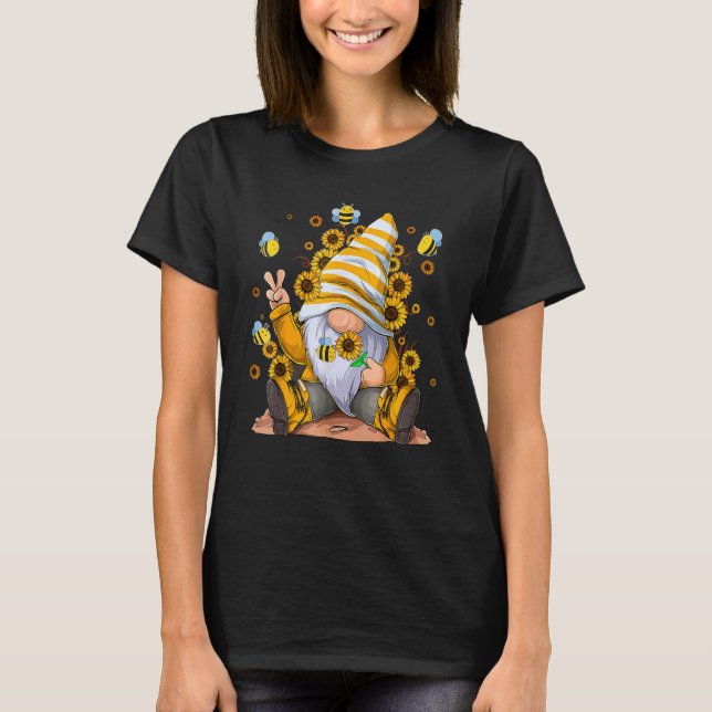 T-shirt Sunflower Gnome With Bee  Hippie Gnome For Flower  (Devant)