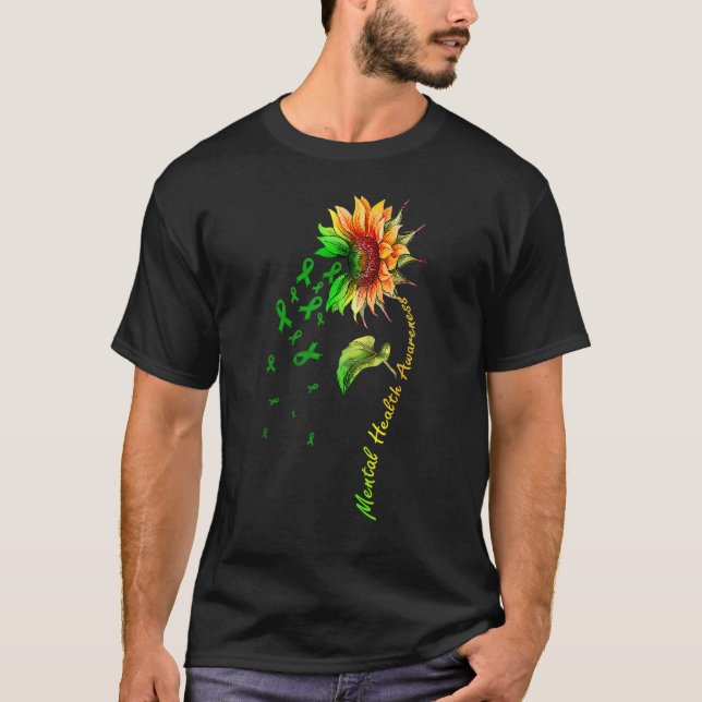 T-shirt Sunflower Green Ribbon Support Santé mentale Sensi (Devant)